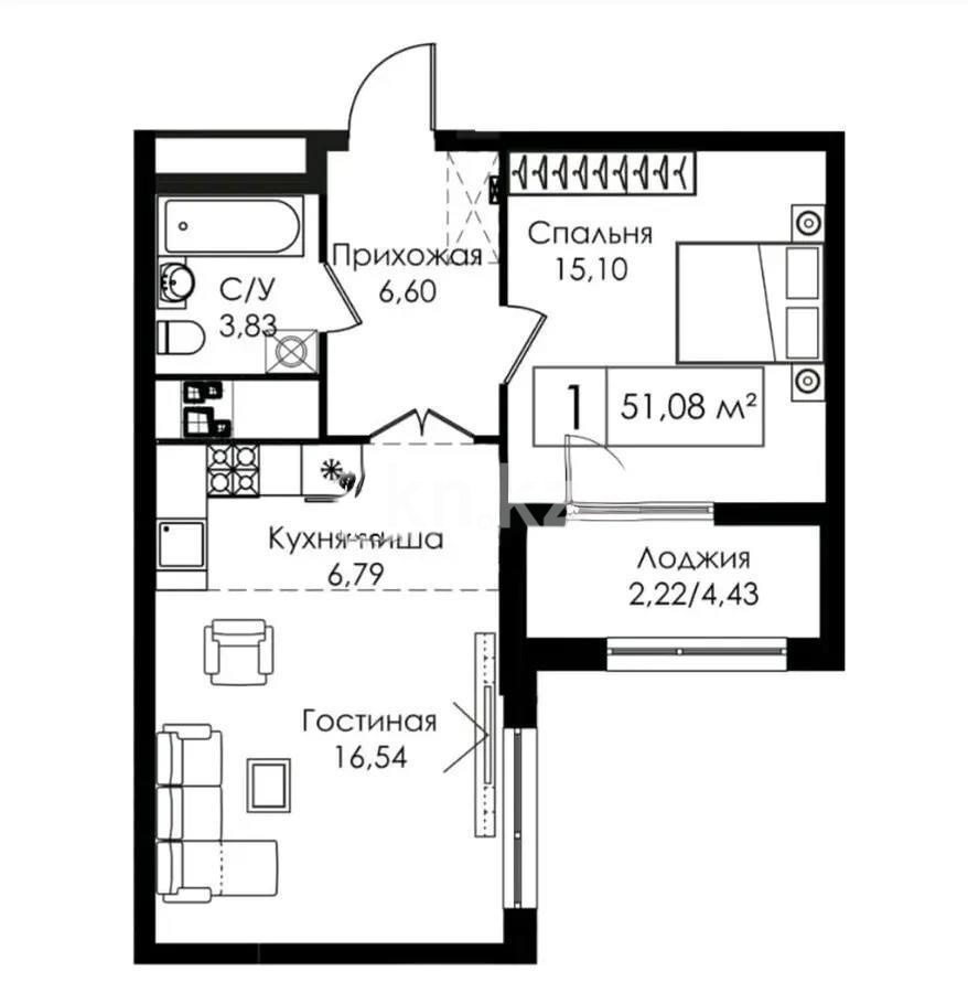 Продажа 2-комнатной квартиры, 51.7 м², пр. Улы Дала, дом  29 - Продажа  двухкомнатных квартир в новостройках Астаны без посредников фото 1 из 1