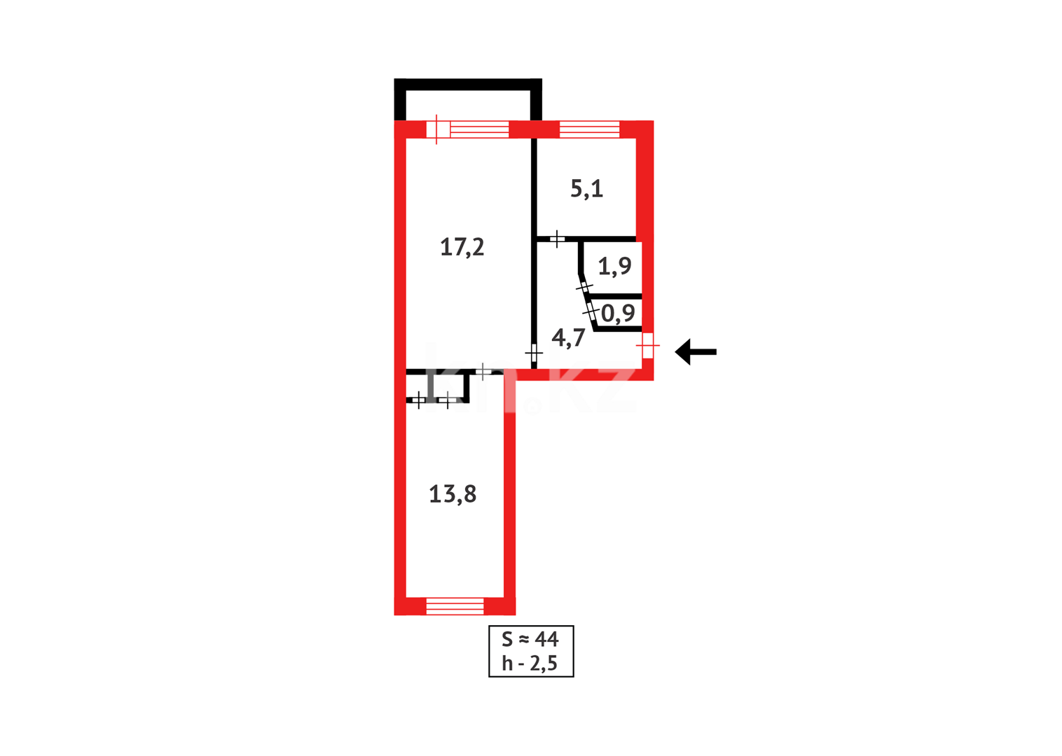 Продажа 2-комнатной квартиры, 43 м² в Темиртау - фото 11
