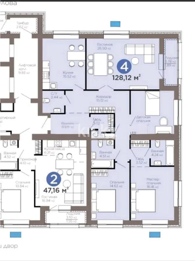 Продажа 4-комнатной квартиры, 128 м², ул. Рыскулова, дом  18/5 - Продажа  четырехкомнатных квартир в новостройках Астаны без посредников фото 4 из 4