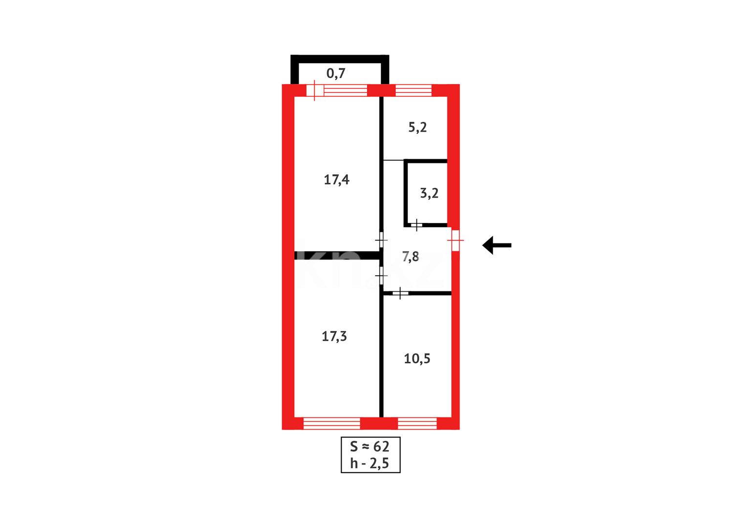 Продажа 3-комнатной квартиры, 62 м², мкр-н Восток-2 - Продажа квартир в Караганде фото 11 из 11