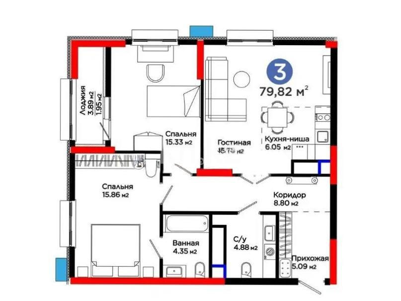 Продажа 3-комнатной квартиры, 80 м² в Астане - фото 4