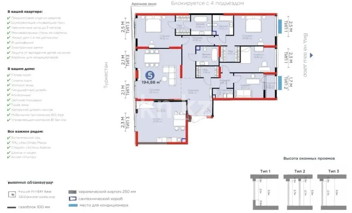 Продажа 5-комнатной квартиры, 195 м² в Астане - фото 2
