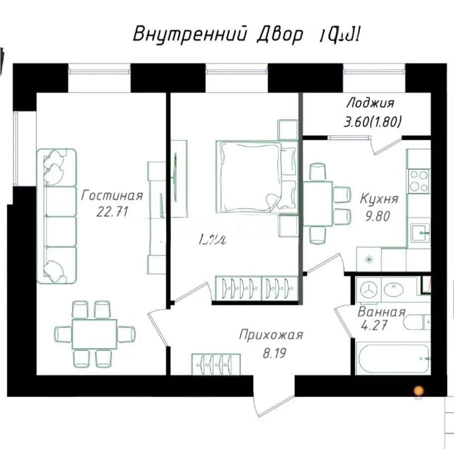 Продажа 2-комнатной квартиры, 62.67 м² в Астане