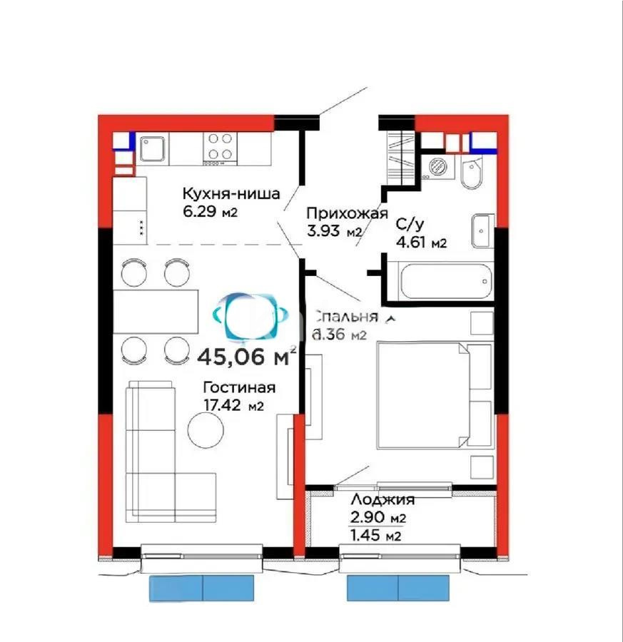 Продажа 2-комнатной квартиры, 45 м² в Алматы