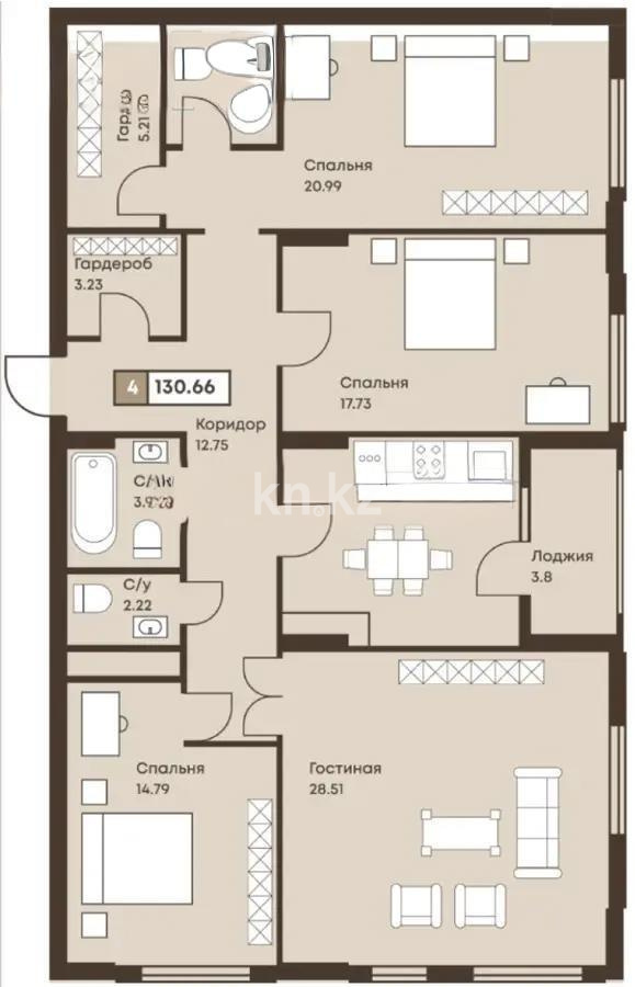 Продажа 4-комнатной квартиры, 130.66 м², пр. Туран, дом  67 - Продажа  четырехкомнатных квартир в новостройках Астаны фото 1 из 1