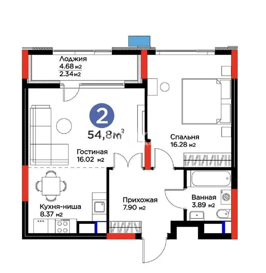 Продажа 2-комнатной квартиры, 54.8 м² - Продажа двухкомнатных квартир в Астане - страница 112 фото 1 из 1