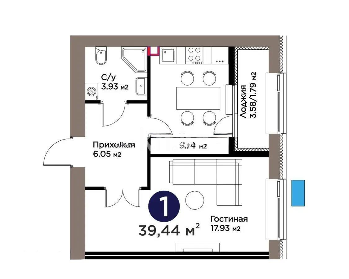 Продажа 1-комнатной квартиры, 39.44 м² - Продажа однокомнатных квартир от собственников в Астане фото 1 из 1