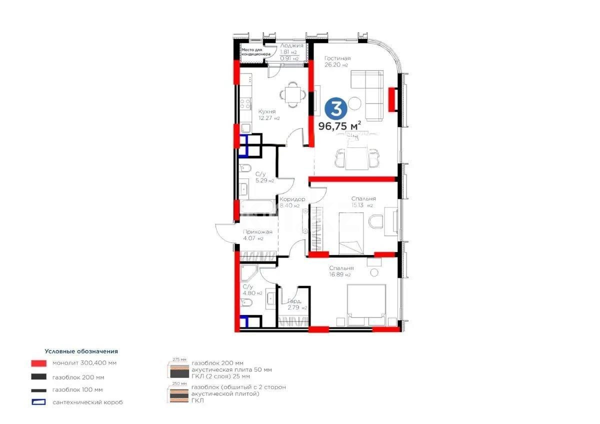 Продажа 3-комнатной квартиры, 97 м² - Продажа трехкомнатных квартир в блочном доме в Казахстане фото 1 из 1