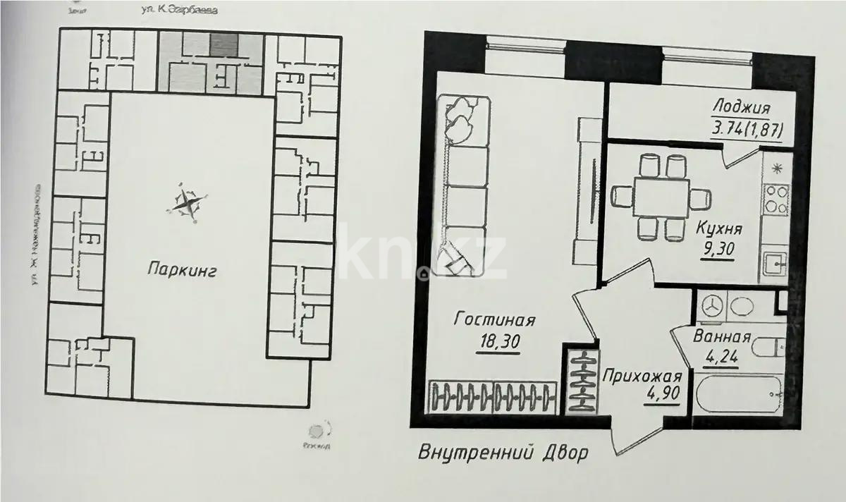 Продажа 1-комнатной квартиры, 38.61 м² в Астане