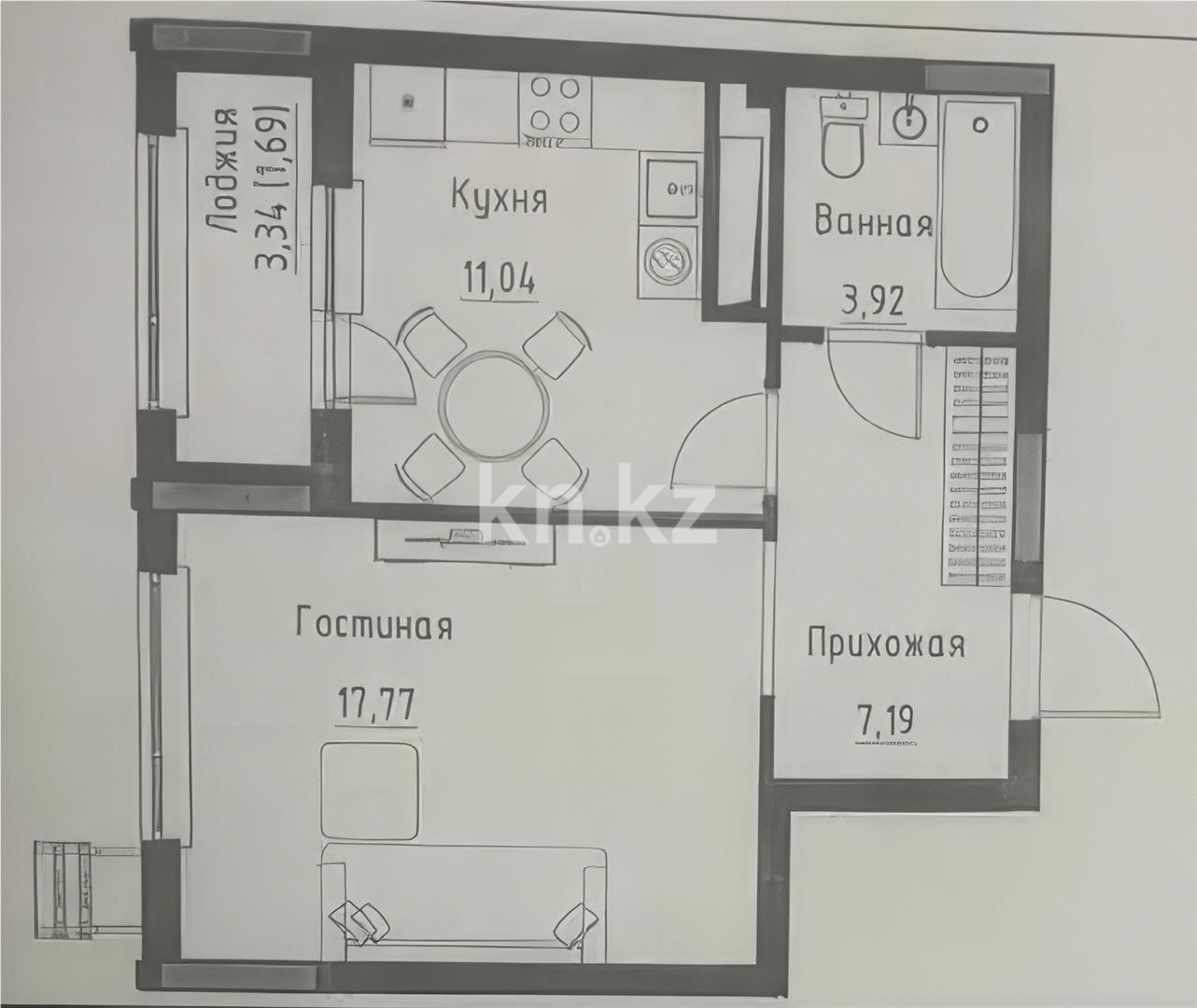 Продажа 1-комнатной квартиры, 41.63 м² в Астане