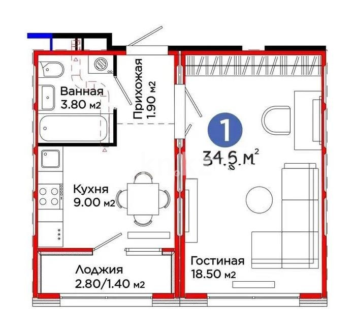 Продажа 1-комнатной квартиры, 34.6 м², пр. Аль-Фараби, дом  46/21 - Продажа  однокомнатных квартир в новостройках Астаны без посредников фото 1 из 1