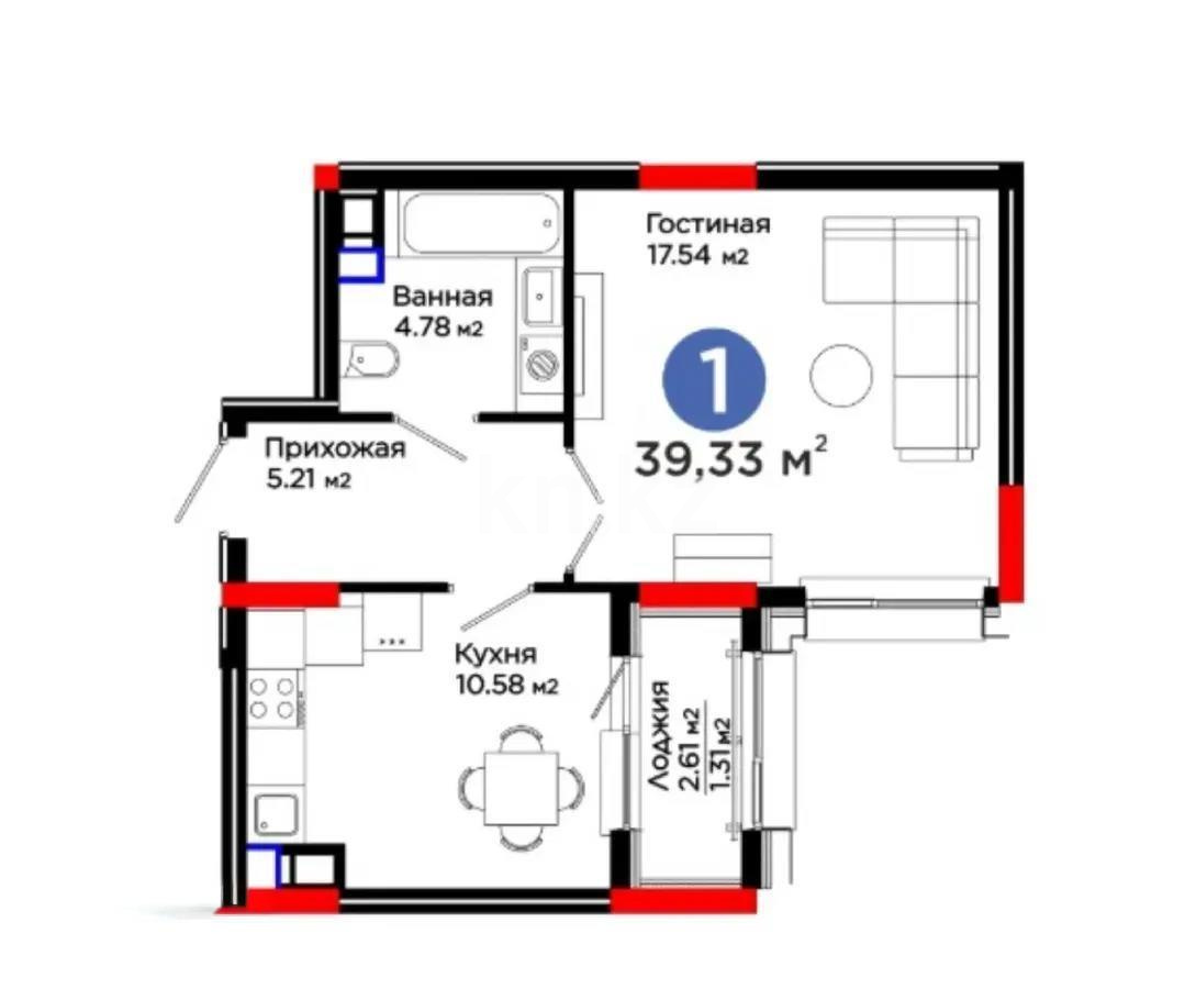 Продажа 1-комнатной квартиры, 39.3 м², пр. Туран, дом  57/5 стр - Продажа  однокомнатных квартир в новостройках Астаны без посредников фото 1 из 1