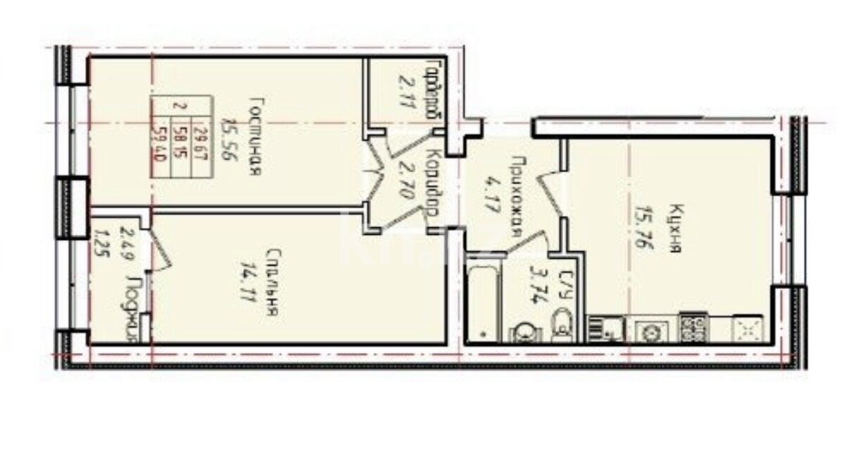 Продажа 2-комнатной квартиры, 60 м² в Астане