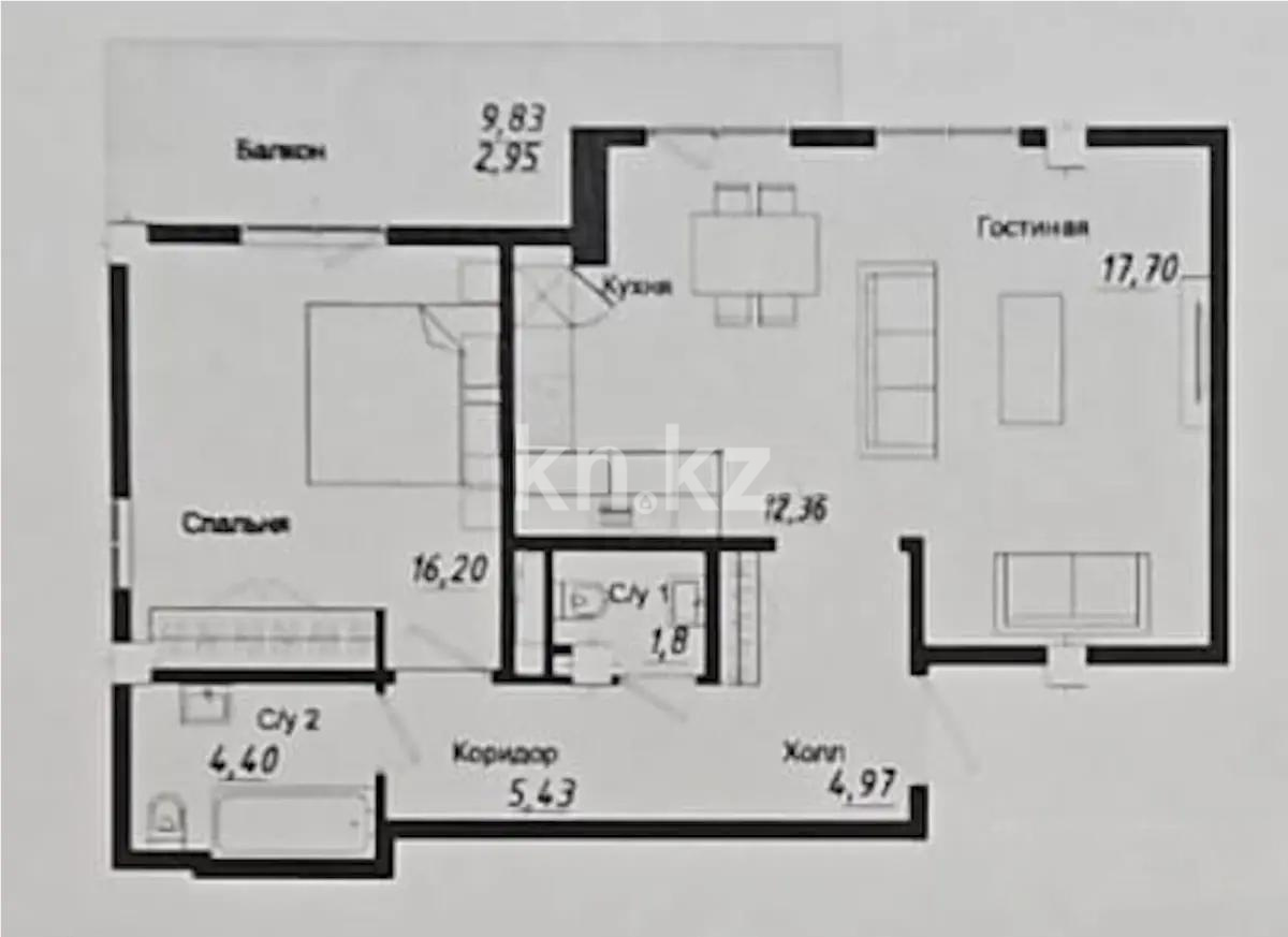 Продажа 2-комнатной квартиры, 63.2 м² - Недвижимость в Алматы фото 1 из 1