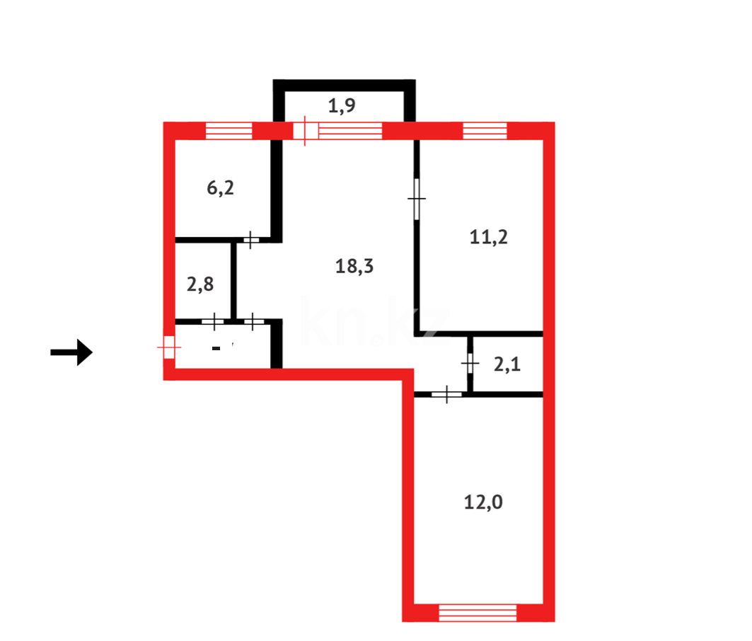 Продажа 3-комнатной квартиры, 58.5 м² - Продажа недвижимости в Казахстане фото 1 из 9