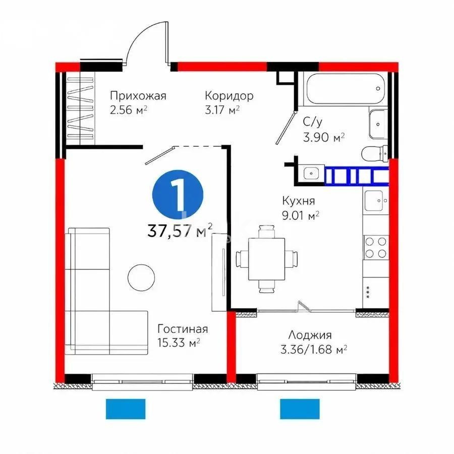 Продажа 1-комнатной квартиры, 37.57 м² в Алматы
