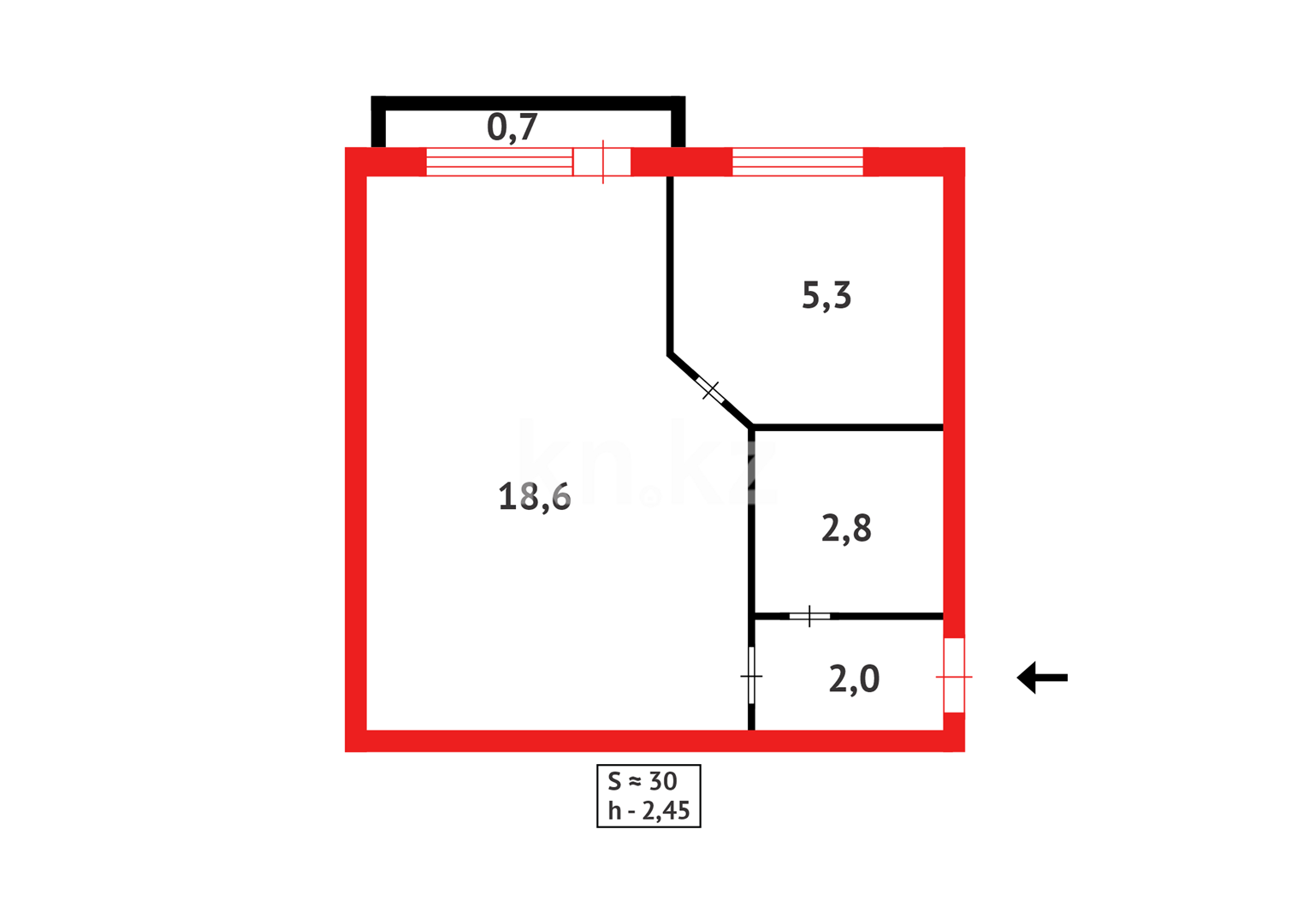 Продажа 1-комнатной квартиры, 30 м², ул. Аманжолова, дом  21 - Продажа  однокомнатных квартир в Караганде фото 10 из 10