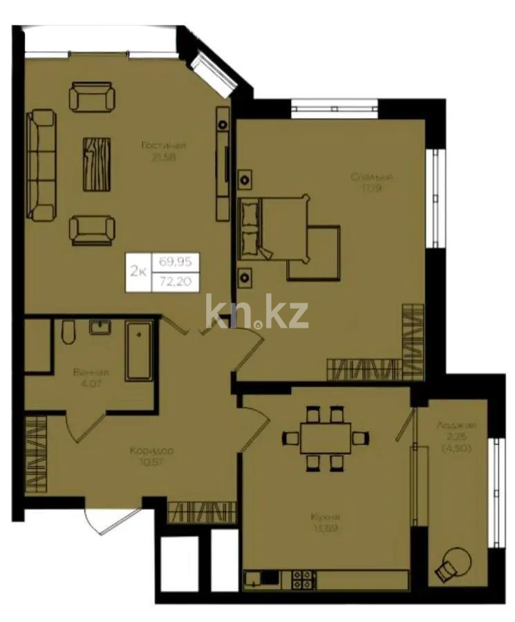 Продажа 2-комнатной квартиры, 72.2 м², пр. Кошкарбаева, дом  1 стр - Продажа квартир в Астане фото 1 из 1
