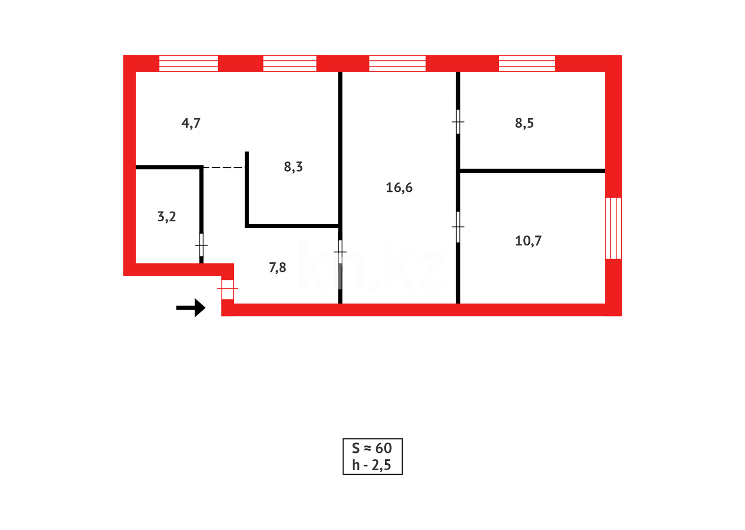 Продажа 3-комнатной квартиры, 62 м² - Недвижимость в Казахстане - страница 2 фото 1 из 1