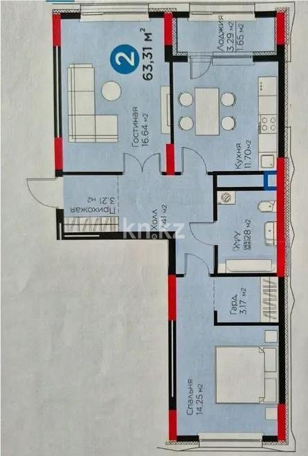 Продажа 2-комнатной квартиры, 63.31 м², ул. Нурмагамбетова, дом  17 стр - Продажа квартир в Казахстане фото 1 из 1