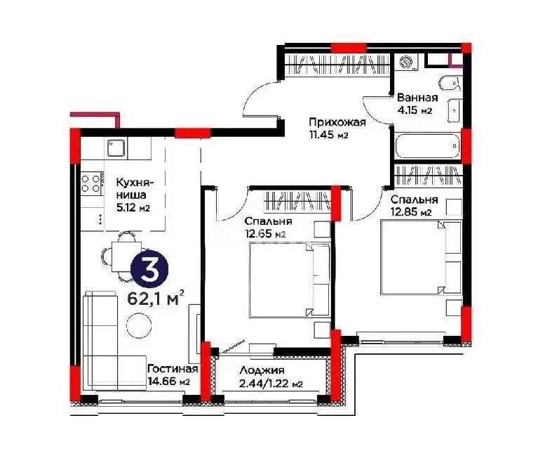 Продажа 3-комнатной квартиры, 61 м² - Продажа квартир в р-не Есиль Астаны - страница 5 фото 1 из 1