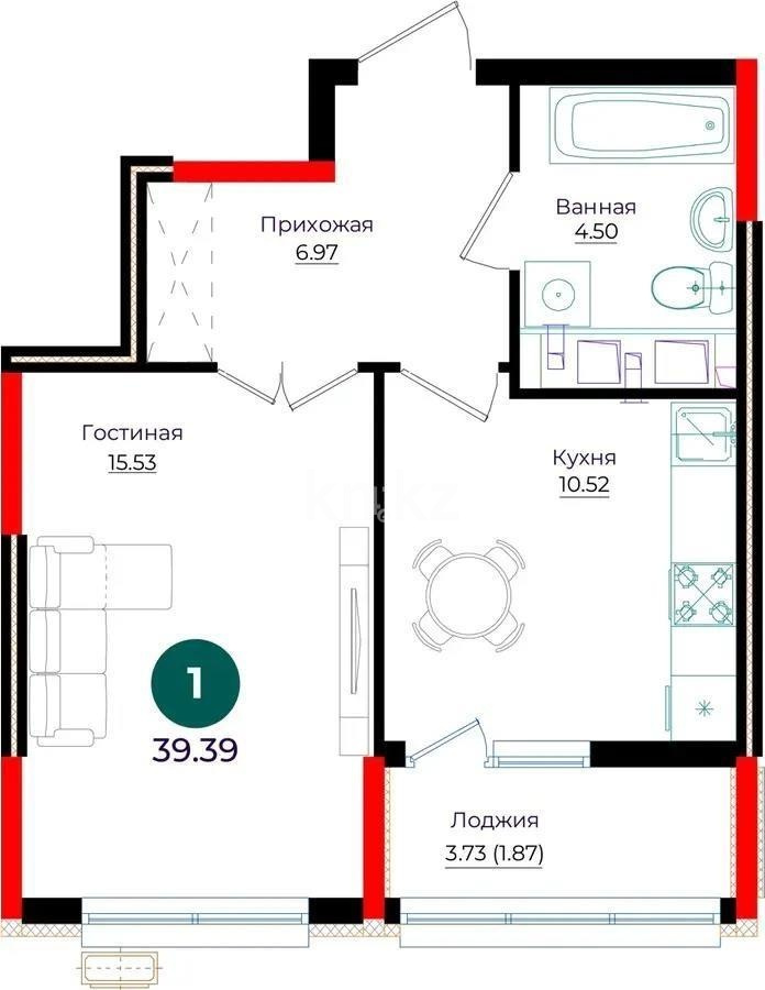 Продажа 1-комнатной квартиры, 39 м² в Астане