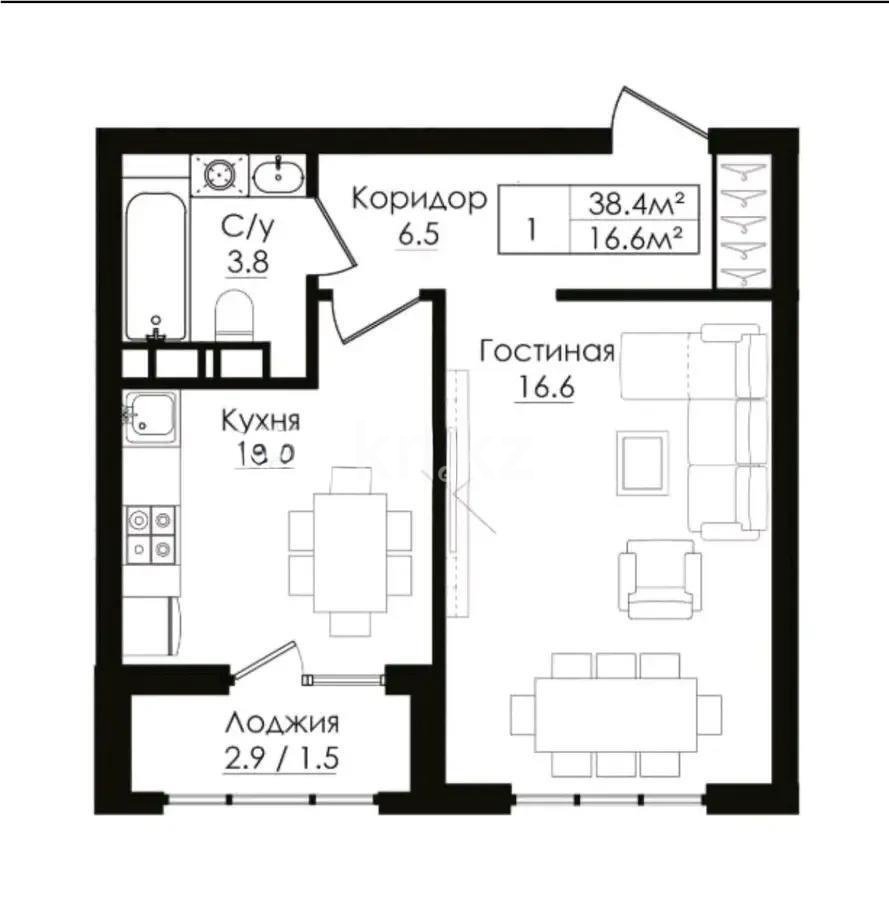 Продажа 1-комнатной квартиры, 38.4 м², пр. Тауелсыздык, дом  38/4 стр - Продажа квартир в Казахстане фото 1 из 1