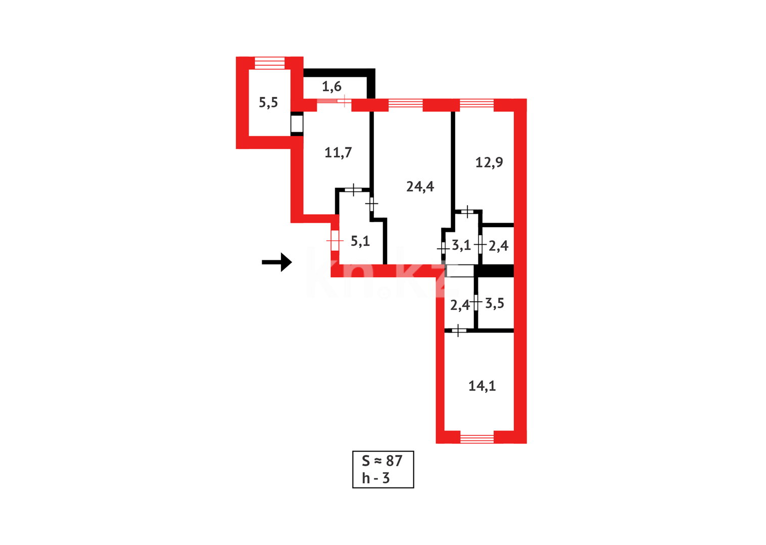 Продажа 3-комнатной квартиры, 87 м² - Продажа квартир в кирпичном доме в Караганде - страница 9 фото 23 из 23