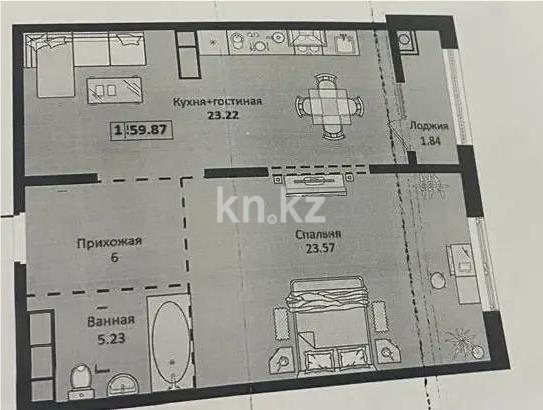 Продажа 2-комнатной квартиры, 59.87 м², ул. Халиуллина, дом  140/5 - Продажа квартир в Казахстане фото 1 из 1