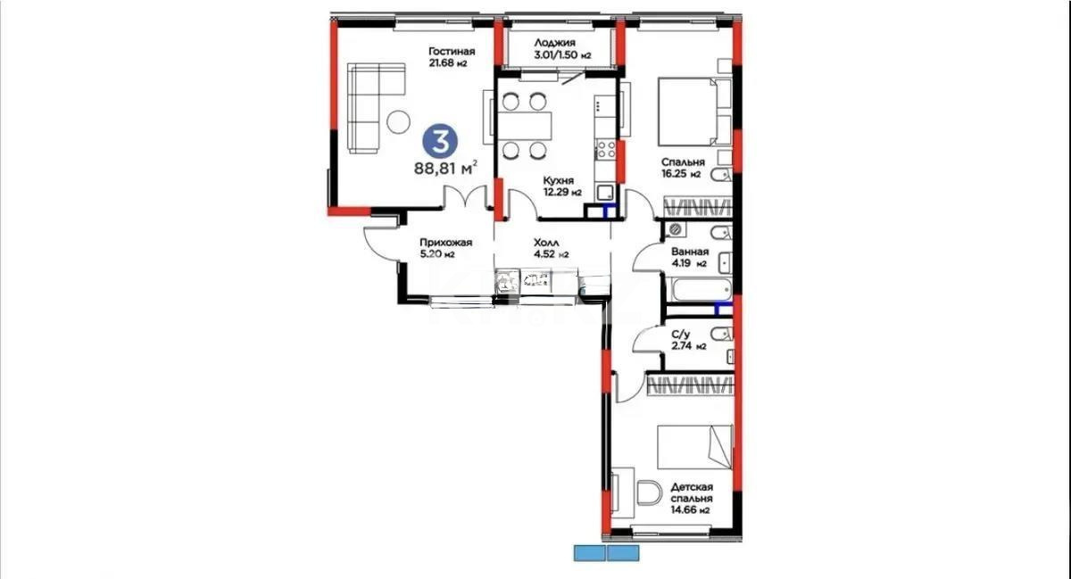 Продажа 3-комнатной квартиры, 86 м², ул. Бухар жырау, дом  33 - Продажа  трехкомнатных квартир в новостройках Астаны фото 1 из 1