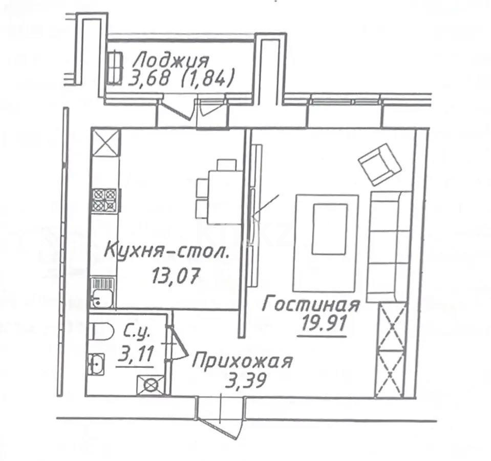 Продажа 1-комнатной квартиры, 41.32 м² в Астане