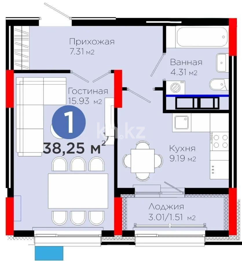 Продажа 1-комнатной квартиры, 38.25 м², пр. Улы Дала, дом  10 стр - Продажа квартир в Астане фото 1 из 1