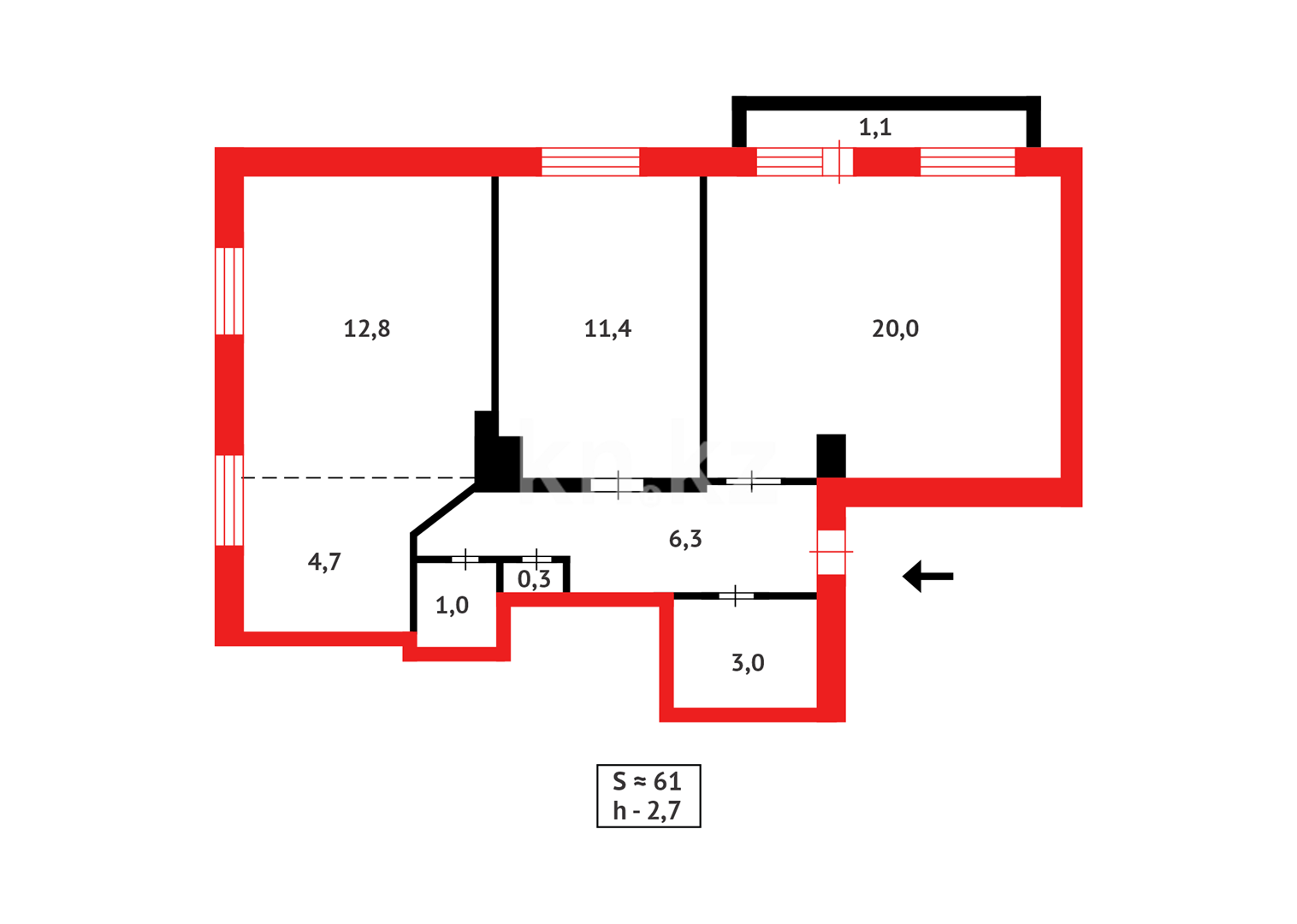 Продажа 3-комнатной квартиры, 61 м², пр. Назарбаева - Продажа  трехкомнатных квартир в Караганде фото 15 из 15