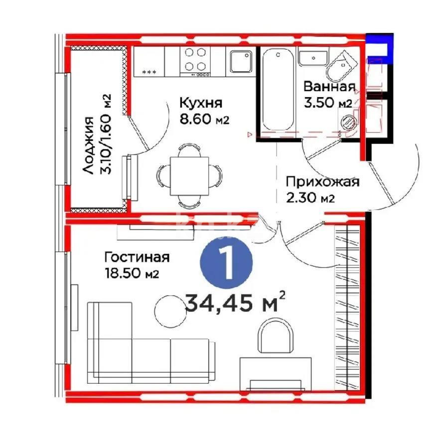 Продажа 1-комнатной квартиры, 34.45 м², ул. Е-511, дом  40 - Продажа  однокомнатных квартир в Астане с фото фото 4 из 4
