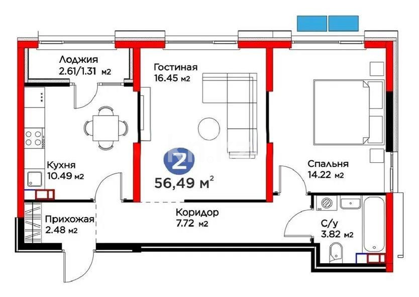 Продажа 2-комнатной квартиры, 56.49 м², Кульджинский тракт, дом  уч. 62/5 - Продажа  двухкомнатных квартир в Алматы без посредников фото 1 из 1