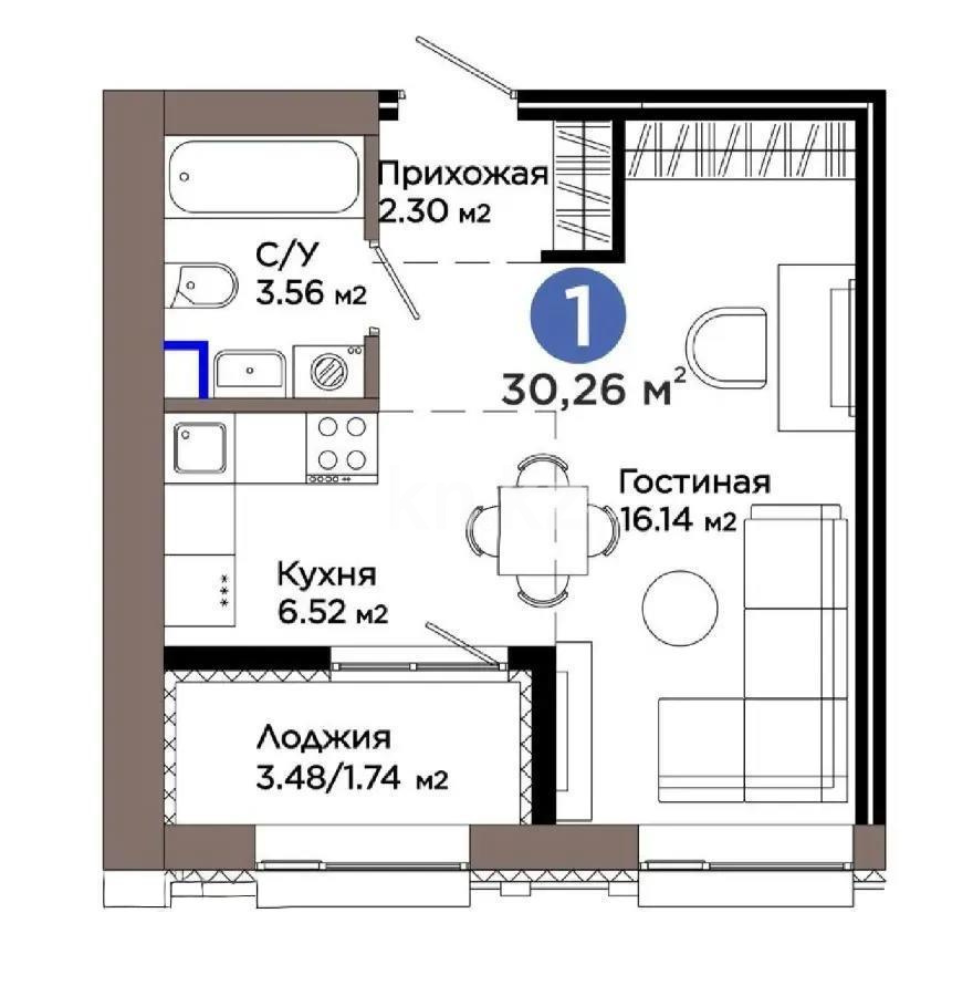 Продажа 1-комнатной квартиры, 31 м² в Астане