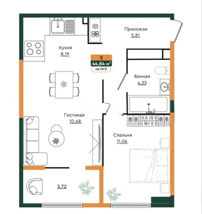 Продажа 2-комнатной квартиры, 49 м² в Алматы
