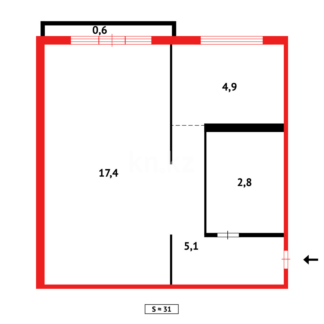 Продажа 1-комнатной квартиры, 31 м², ул. Мустафина - Продажа  однокомнатных квартир в Караганде с фото фото 9 из 9