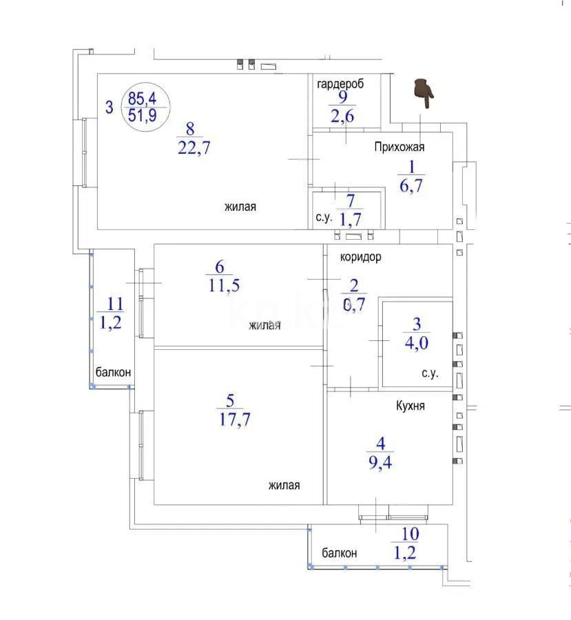 Продажа 3-комнатной квартиры, 85.4 м², ул. Калдаякова, дом  19/1 - Продажа квартир в Астане без посредников фото 1 из 1