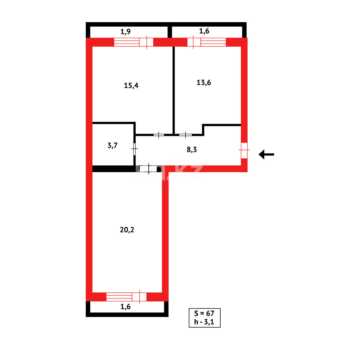 Продажа 2-комнатной квартиры, 67 м² - Продажа домов, коттеджей в Кокшетау фото 10 из 10