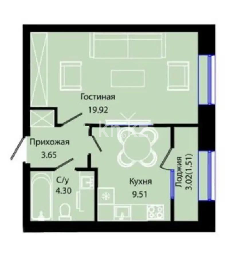 Продажа 1-комнатной квартиры, 38.89 м² в Астане