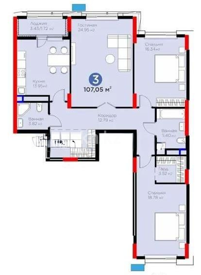 Продажа 3-комнатной квартиры, 107 м² в Астане