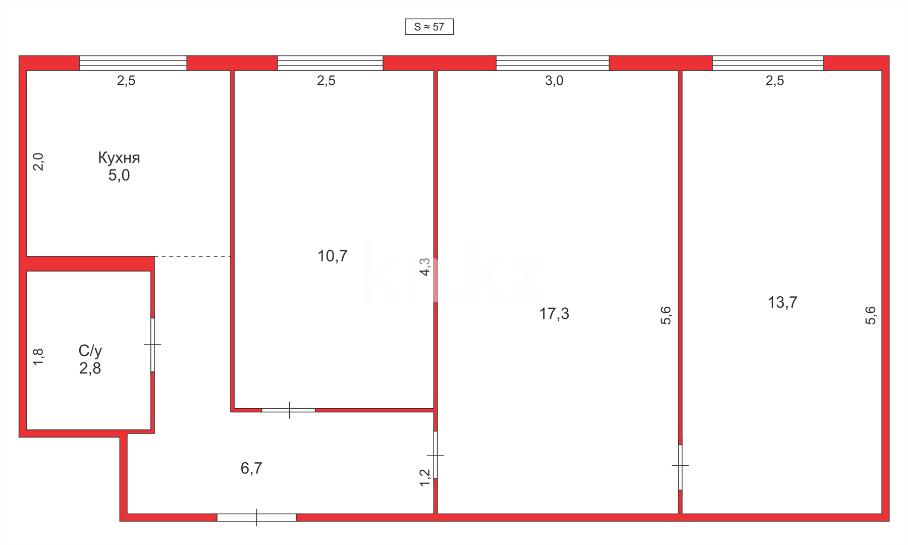 Продажа 3-комнатной квартиры, 56 м², мкр-н 12 в Караганде - фото 12
