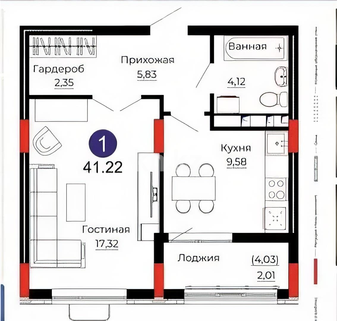Продажа 1-комнатной квартиры, 41 м² в Астане