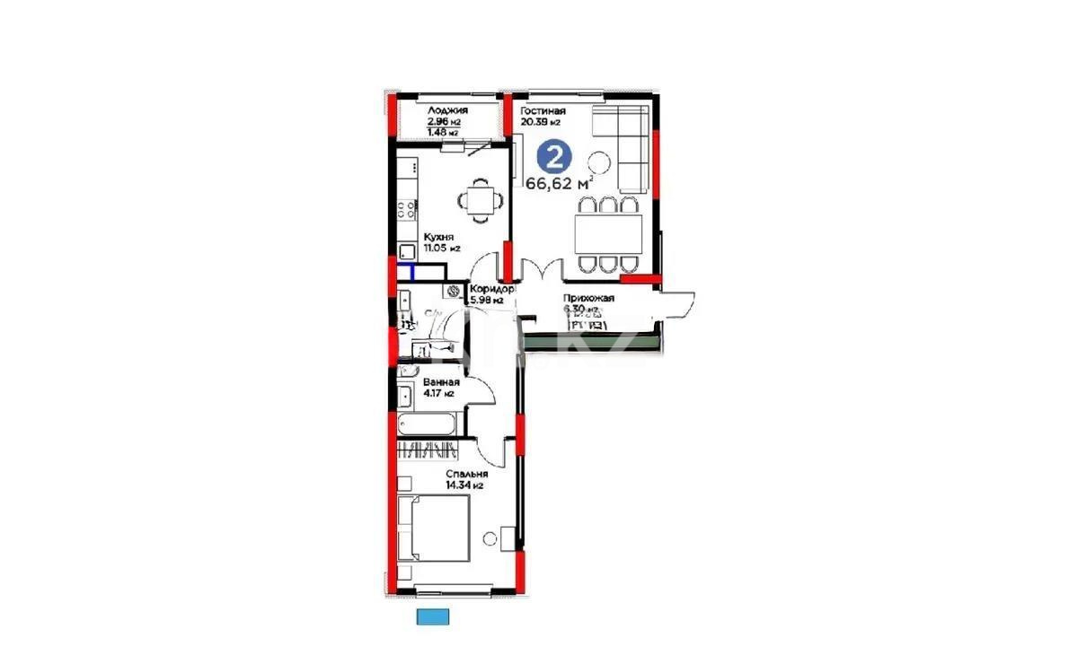 Продажа 2-комнатной квартиры, 66.62 м², ул. Бухар жырау, дом  33 в Астане Продажа 2-комнатной квартиры, 66.62 м², ул. Бухар жырау, дом  33 в Астане