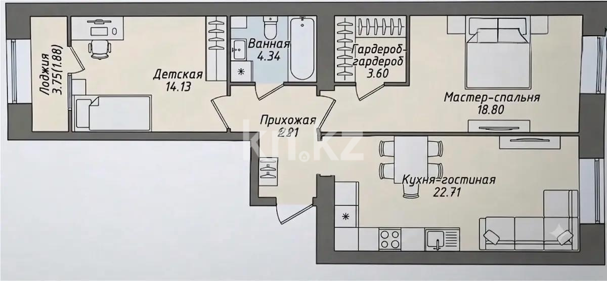 Продажа 2-комнатной квартиры, 71.47 м² - Продажа  двухкомнатных квартир в новостройках Астаны фото 1 из 1