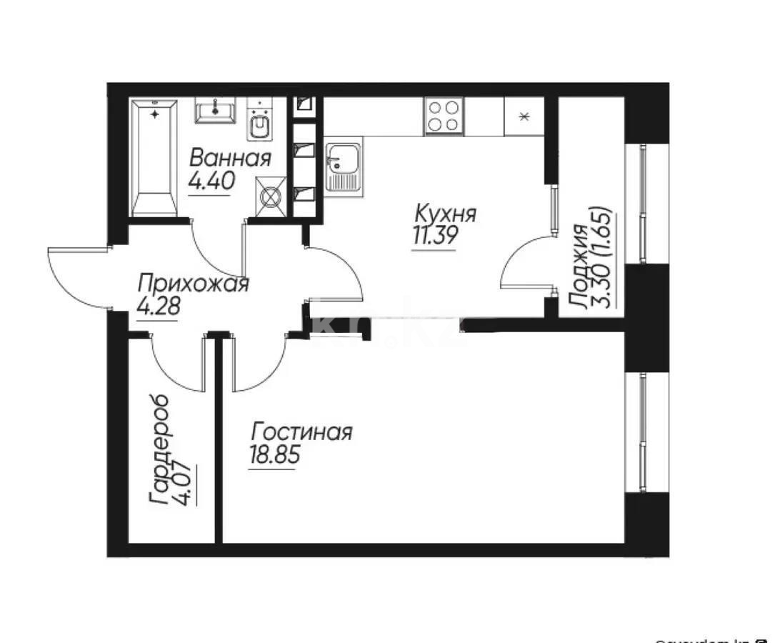 Продажа 2-комнатной квартиры, 45 м², ул. Навои, дом  30а/1 - Продажа квартир в новостройках Алматы без посредников с фото фото 1 из 1