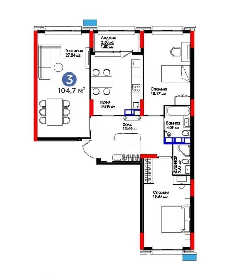 Продажа 3-комнатной квартиры, 104.7 м² в Астане