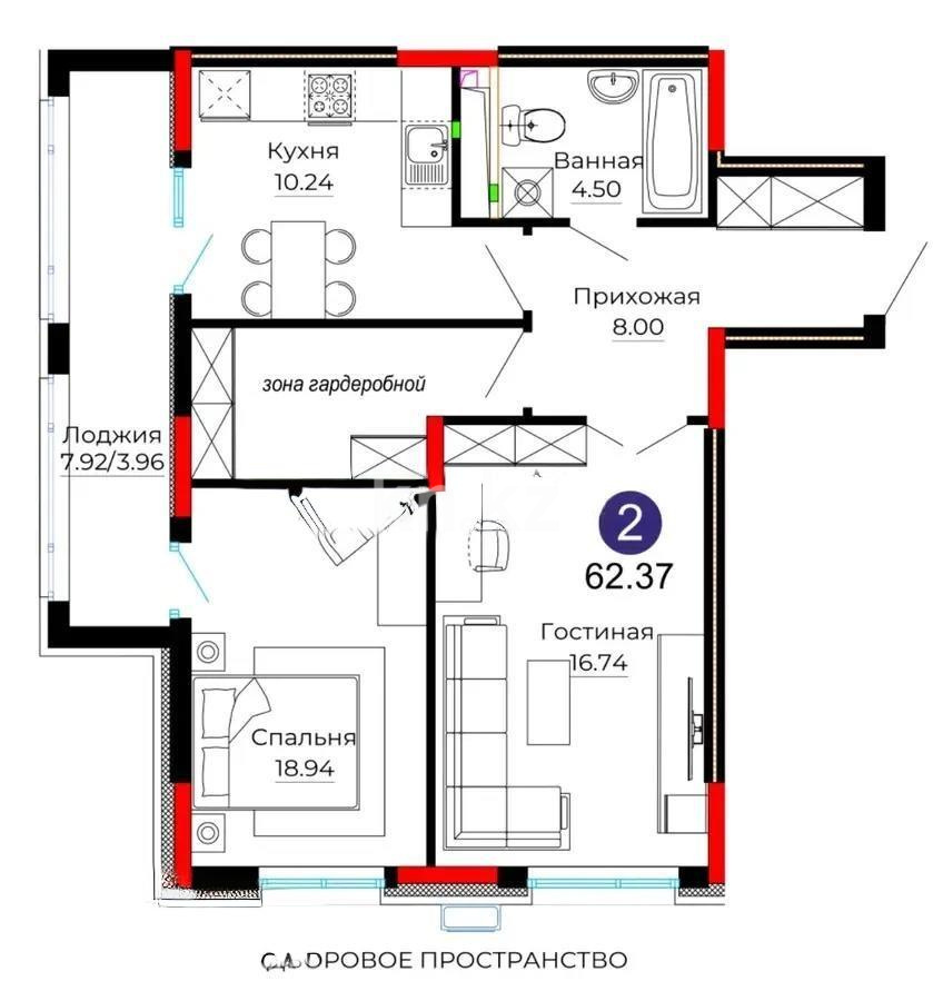 Продажа 2-комнатной квартиры, 61.8 м², ул. Серкебаева, дом  22 в Астане - фото 4
