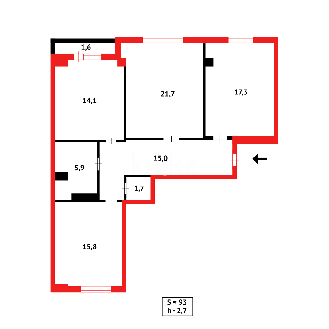 Продажа 3-комнатной квартиры, 93 м², пр. Шахтеров - Продажа квартир в Караганде фото 16 из 16